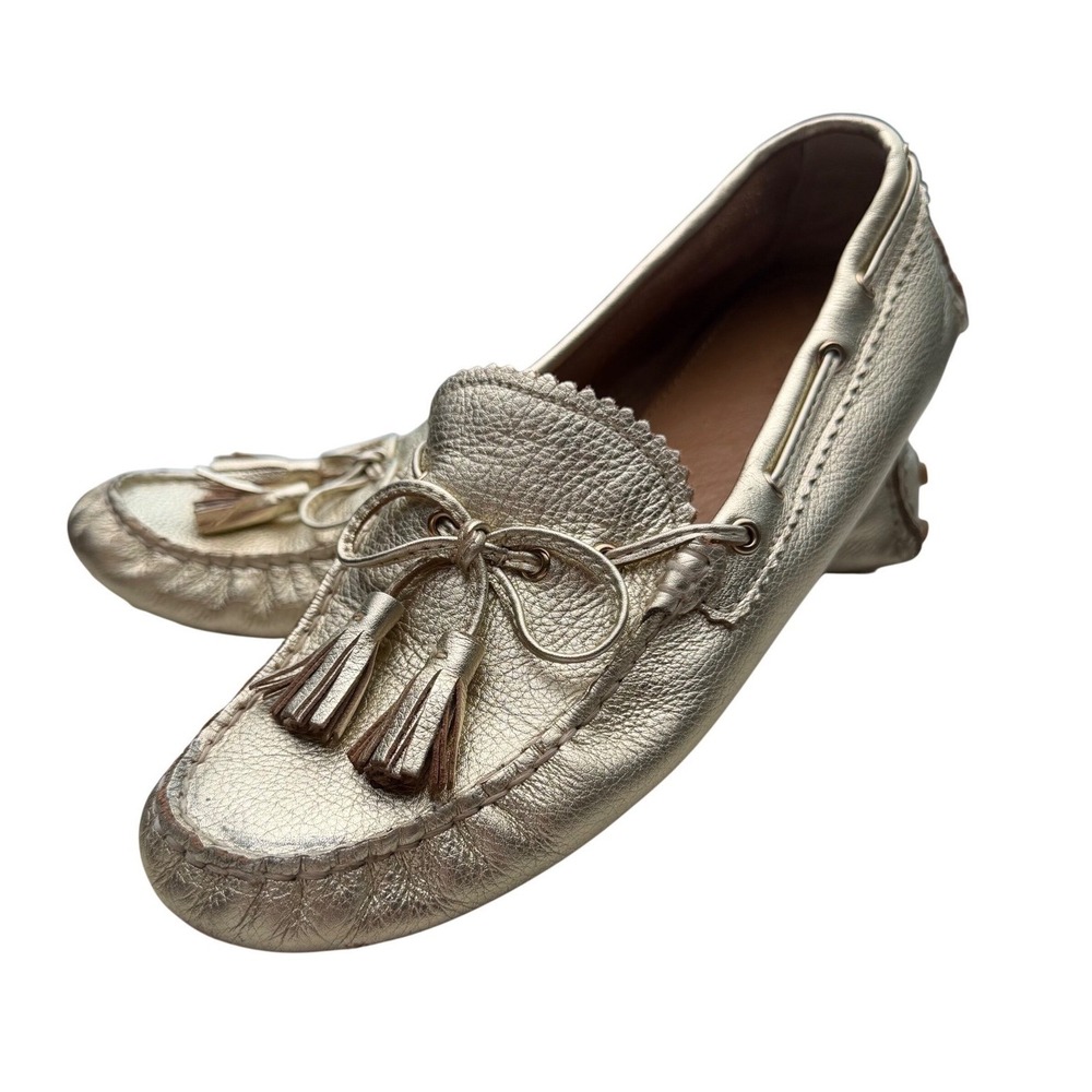 Coach Nadia Loafer Metallic Gold Leather Tassel Driving Moccasin Pebbled Prep 9B